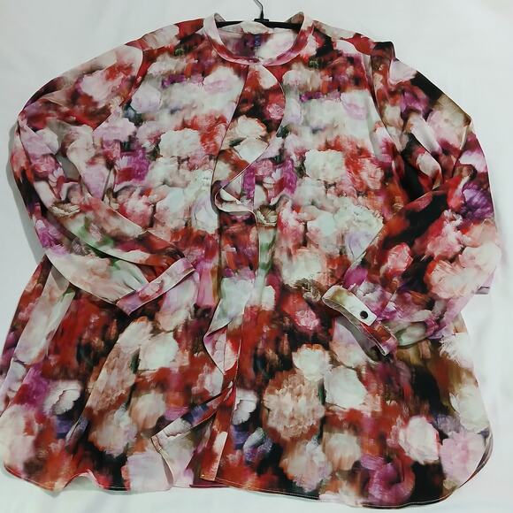 NYDJ Not your Daughters Jeans XL Abstract Floral Long-Sleeved blouse ruffle - Picture 10 of 16